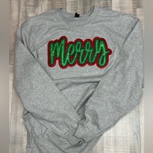 Gildan Heather Gray Long Sleeve Tee with Merry Design